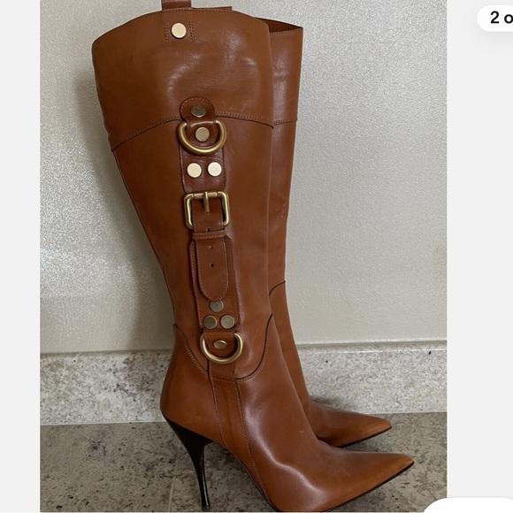 CESARE PACIOTTI RANDALL COGNAC LEATHER KNEE HIGH BOOTS - Picture 2 of 11